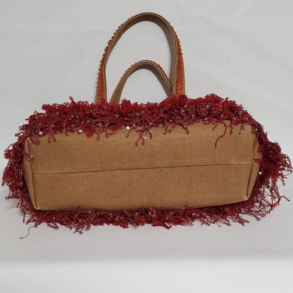 Chic Red and Orange Fringed Sequin Boa Tote Bag - Picture 5 of 8